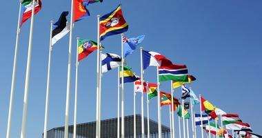 Flags flying over UN building
